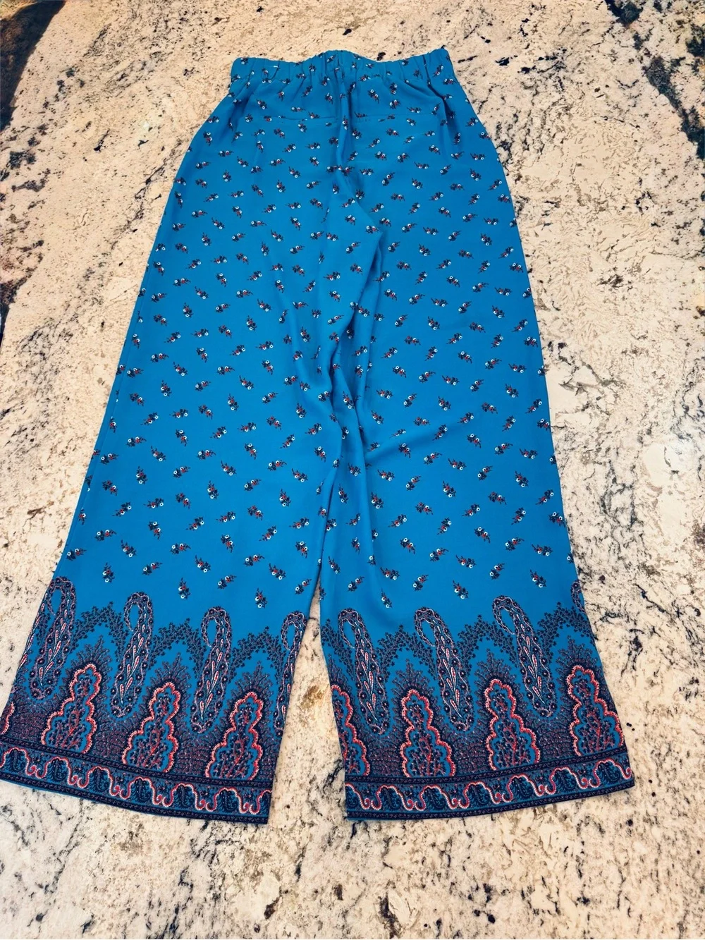 Ann Taylor Factory Blue Floral Tie Waist Wide Leg Crop Pants XS Boho Culottes - Picture 3 of 8